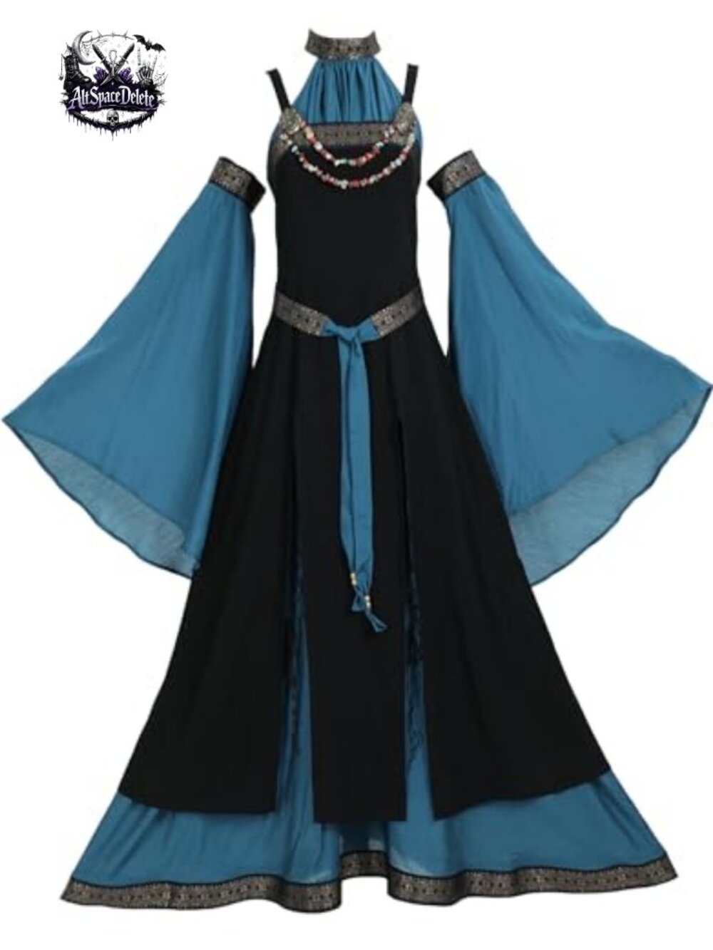 Off Shoulder Medieval Renaissance Dress Costume with Belt & Sleeves